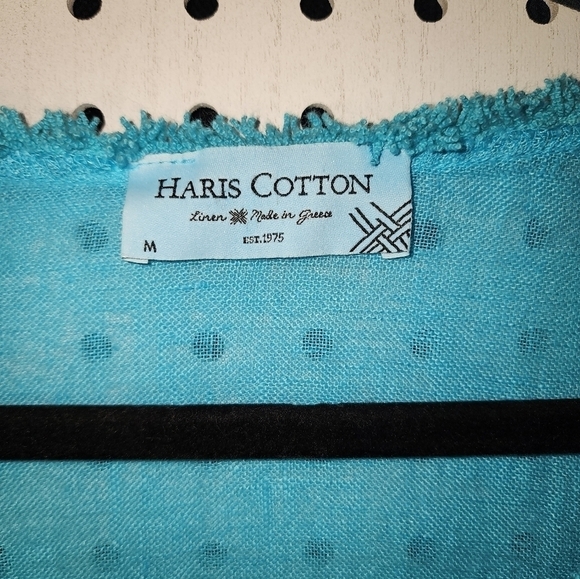 Harris Cotton Medium Linen Cover up Dress Fringe Aqua Blue Fringe Medium - Picture 2 of 7